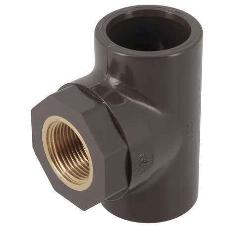 HTA 40mm x 3/4 90 Degree Reduced Tee with Brass Thread HTA 40mm x 3/4 90 Degree Reduced Tee with Brass Thread