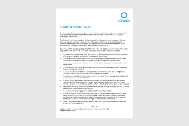 Aliaxis UK Health and Safety Policy 2025